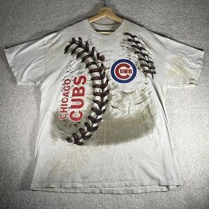 Y2K Chicago Cubs liquid blue all over print graphic tee shirt tshirt
